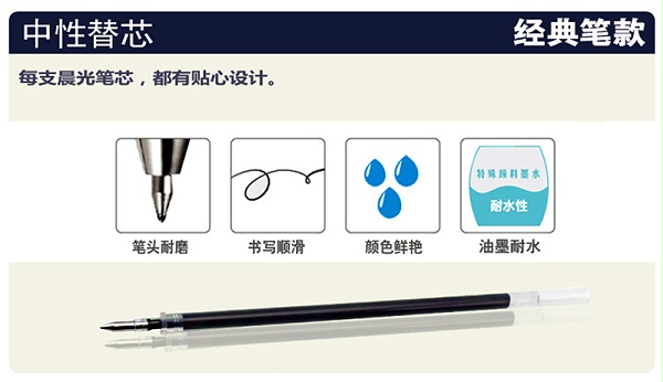 晨光 MG-6102 墨蓝0.5mm子弹头中性签字笔水笔替芯笔芯 20支/盒