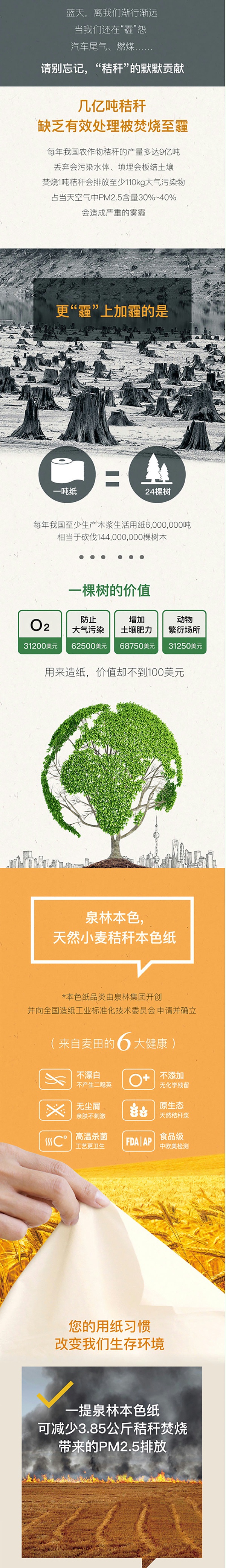 泉林本色3层小卷纸225节/卷
