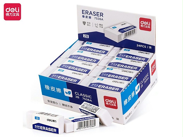 得力7536A白橡皮(白)(24块/盒)