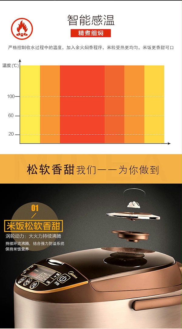 美的（Midea）电饭煲电饭锅5L大容量气动涡轮防溢锅金属机身电饭煲MB-WFS5017TM