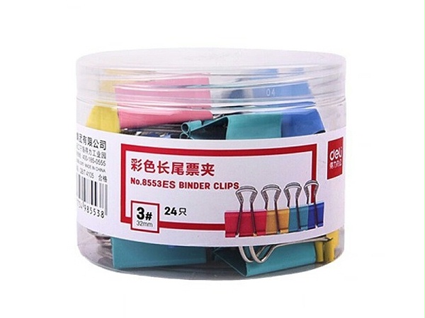 得力8553ES彩色长尾夹  32mm  24个/盒