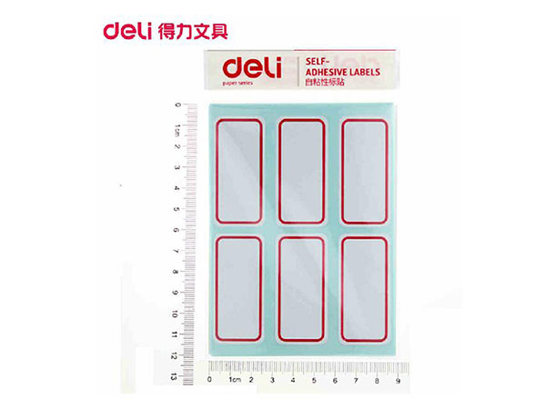 得力 108枚25*30mm红框不干胶标签纸自粘性标贴纸姓名贴 9枚/张7191-R