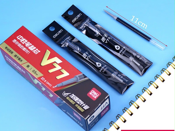得力V77连中三元速干中性笔替芯 0.5mm按动ST头 黑色