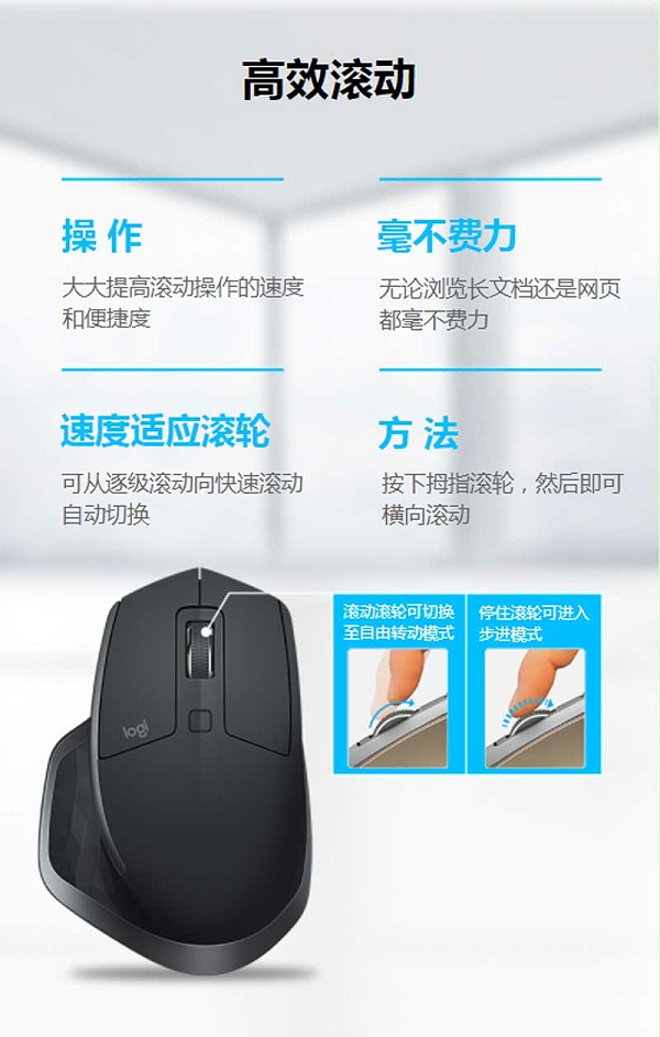 罗技（Logitech）MX Master 2S 无线鼠标 无线蓝牙优联双模跨计算机控制鼠标 儒雅黑