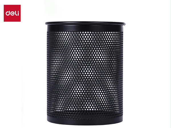 得力909密集金属网纹圆形笔筒