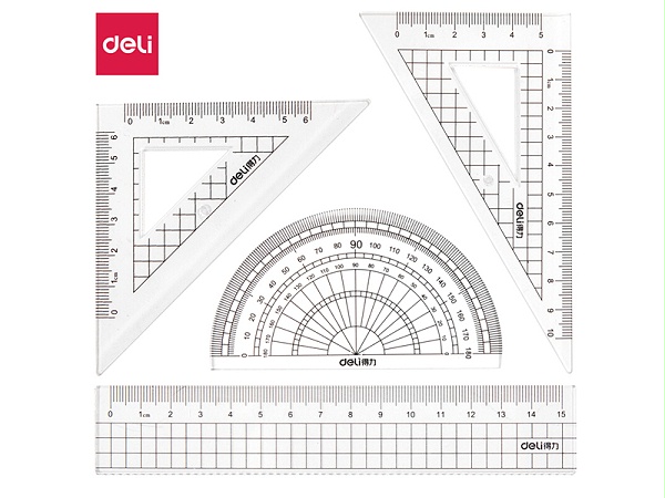 得力(deli)72002直尺三角尺量角器绘图组合套尺4件套