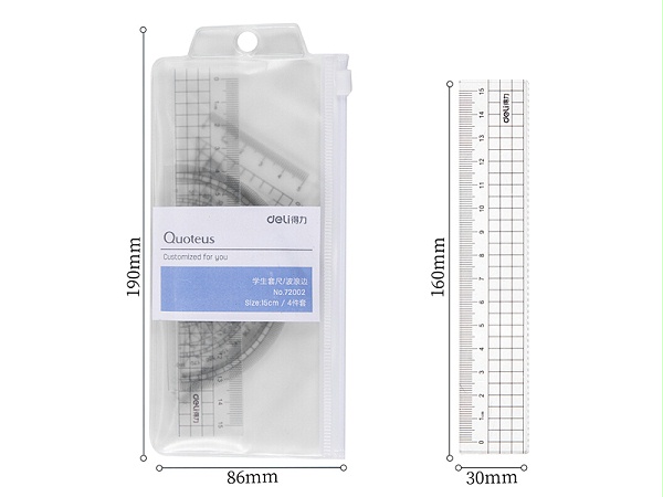 得力(deli)72002直尺三角尺量角器绘图组合套尺4件套