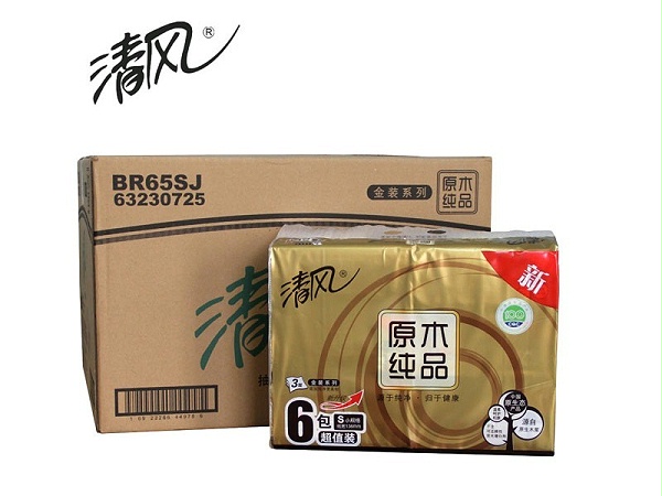 清风BR65SJ 3层130抽 金装原木纯品抽纸（6包/提）