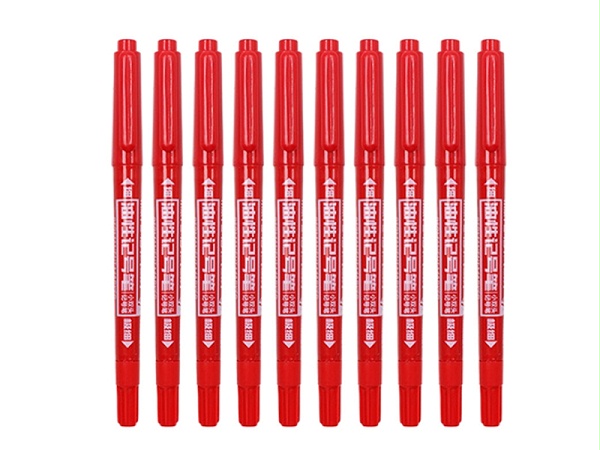 欧标 小双头油性记号笔 B1522 12*140mm 笔幅1.8mm/0.7mm 双头红色 10支/盒