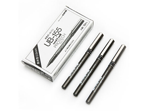 三菱 UB-155黑色直液式走珠笔0.5mm学生考试用笔耐水办公签字笔10支装