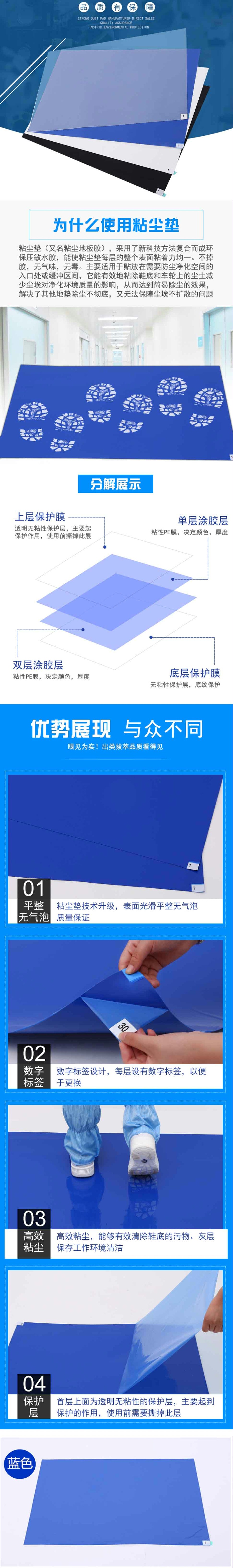 粘尘垫24*36 10本/盒（60*90CM) 30张/本蓝色