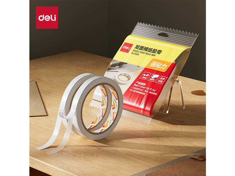 得力30405(白)棉纸双面胶带12mm*10y