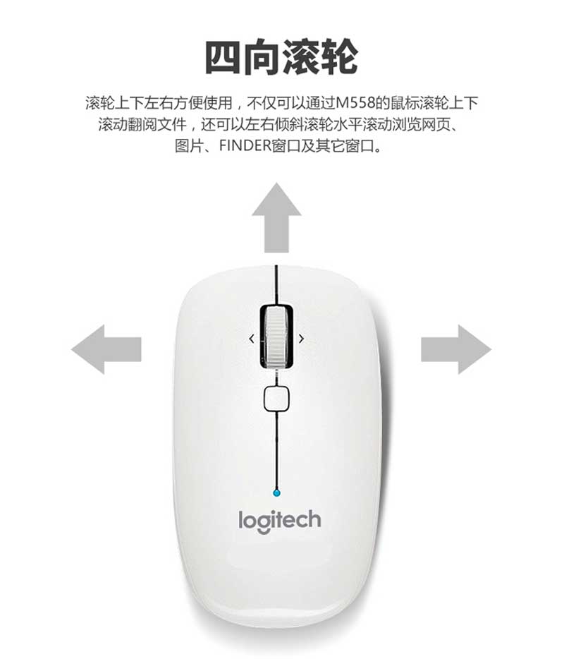 罗技（Logitech）M558蓝牙无线鼠标 MAC苹果家用办公电脑笔记本鼠标 白色