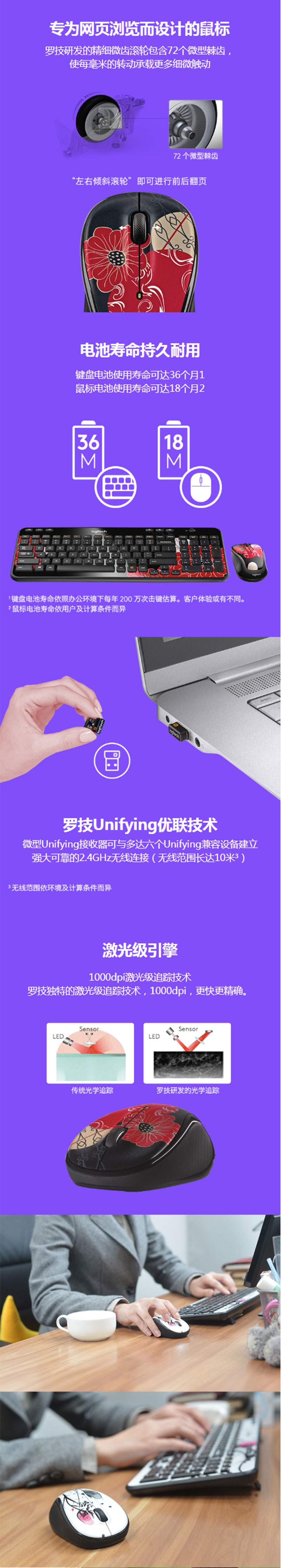 罗技（Logitech）MK365 无线键鼠套装 巧克力键盘 时尚键盘（黑色）