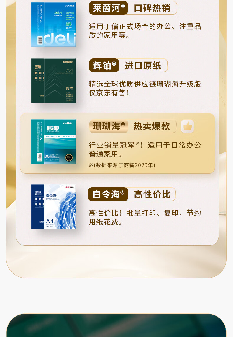 得力珊瑚海复印纸 70g A4 500张/包 7361