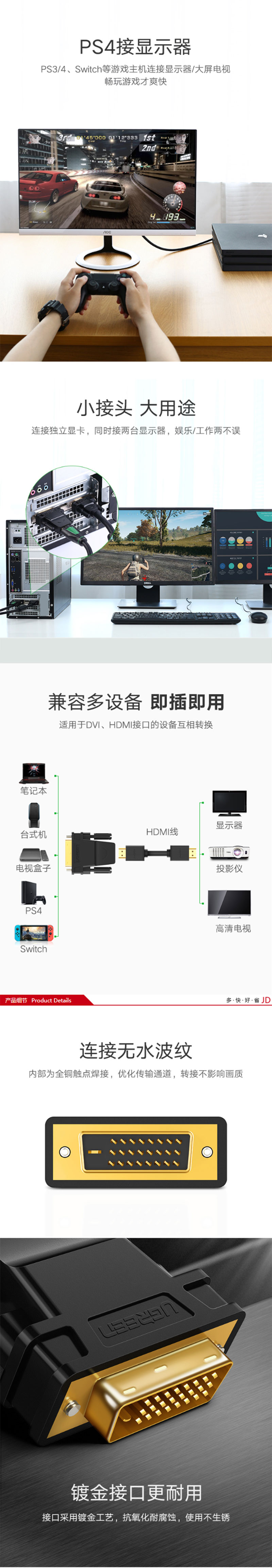 绿联20124 DVI-D(24+1)转HDMI转接头