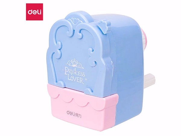 得力(deli) 粉蓝色0832 公主镜学生手摇自动进笔削笔机