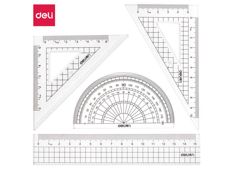 得力(deli)72002直尺三角尺量角器绘图组合套尺4件套