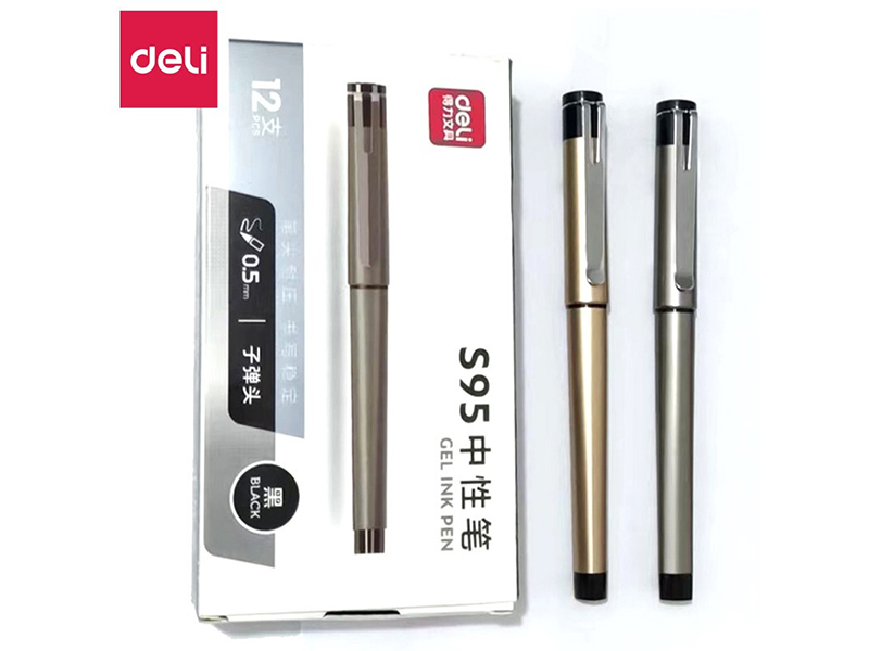 得力(deli)S95商务中性笔水笔签字笔0.5mm黑