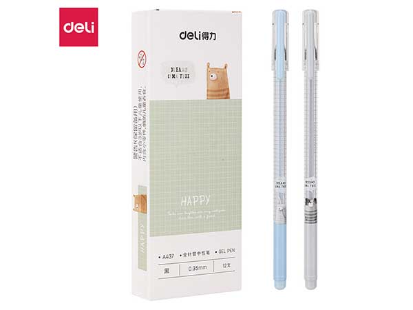 得力(deli) DL-A437 方寸格细杆0.35mm全针管中性笔水笔签字笔 12支盒