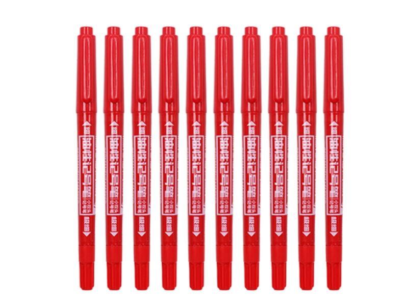 欧标 小双头<i style='color:red'>油性记号笔</i> B1522 12*140mm 笔幅1.8mm/0.7mm 双头红色 10支/盒