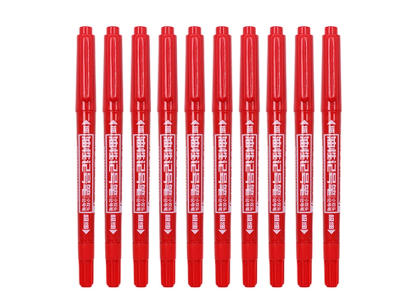 欧标 小双头油性记号笔 B1522 12*140mm 笔幅1.8mm/0.7mm 双头红色 10支/盒