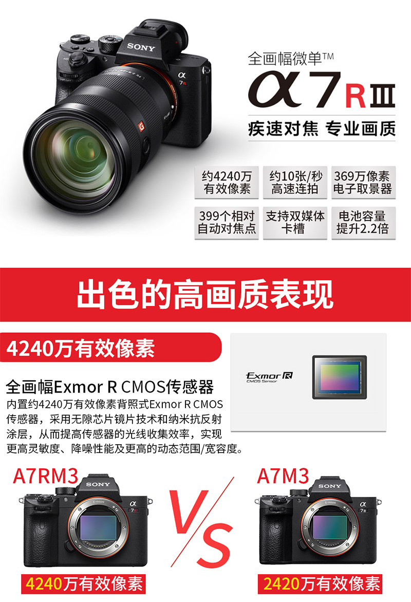 索尼（SONY）ILCE-7RM3/A7R3/a7Rm3全画幅微单相机 单机身（不含镜头） 官方标配
