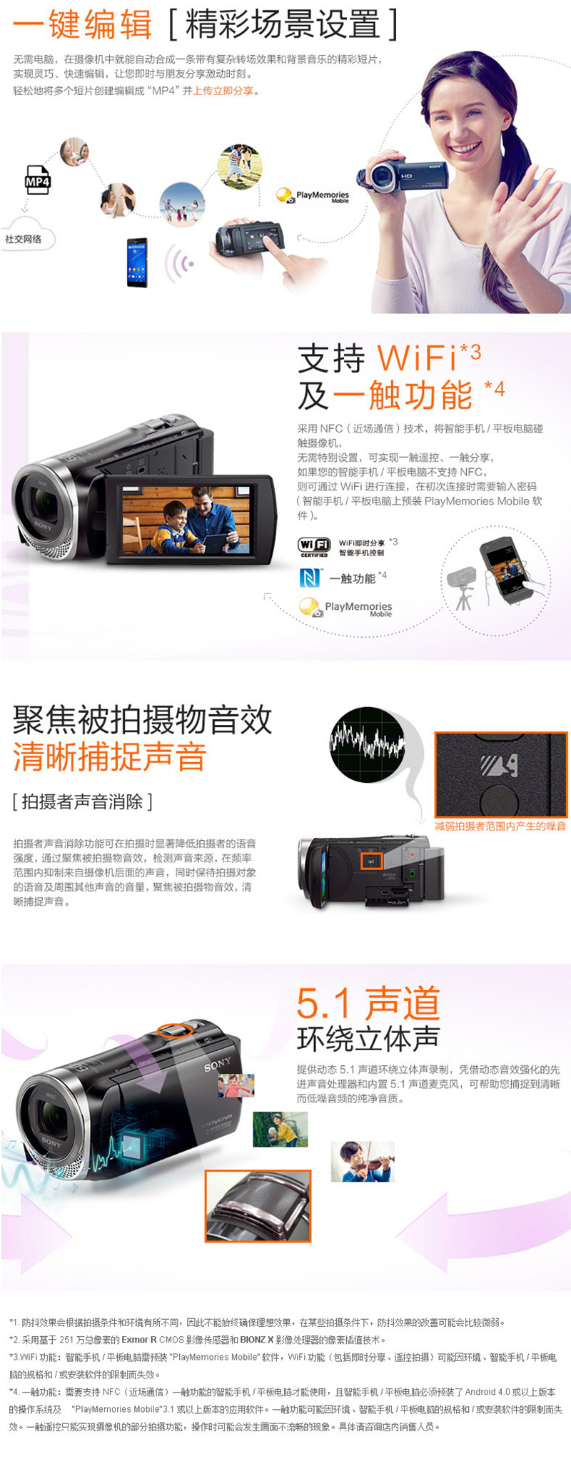 索尼（SONY）HDR-CX450 高清数码摄像机 光学防抖30倍变焦 CX450 HDR-CX450E 官方标配