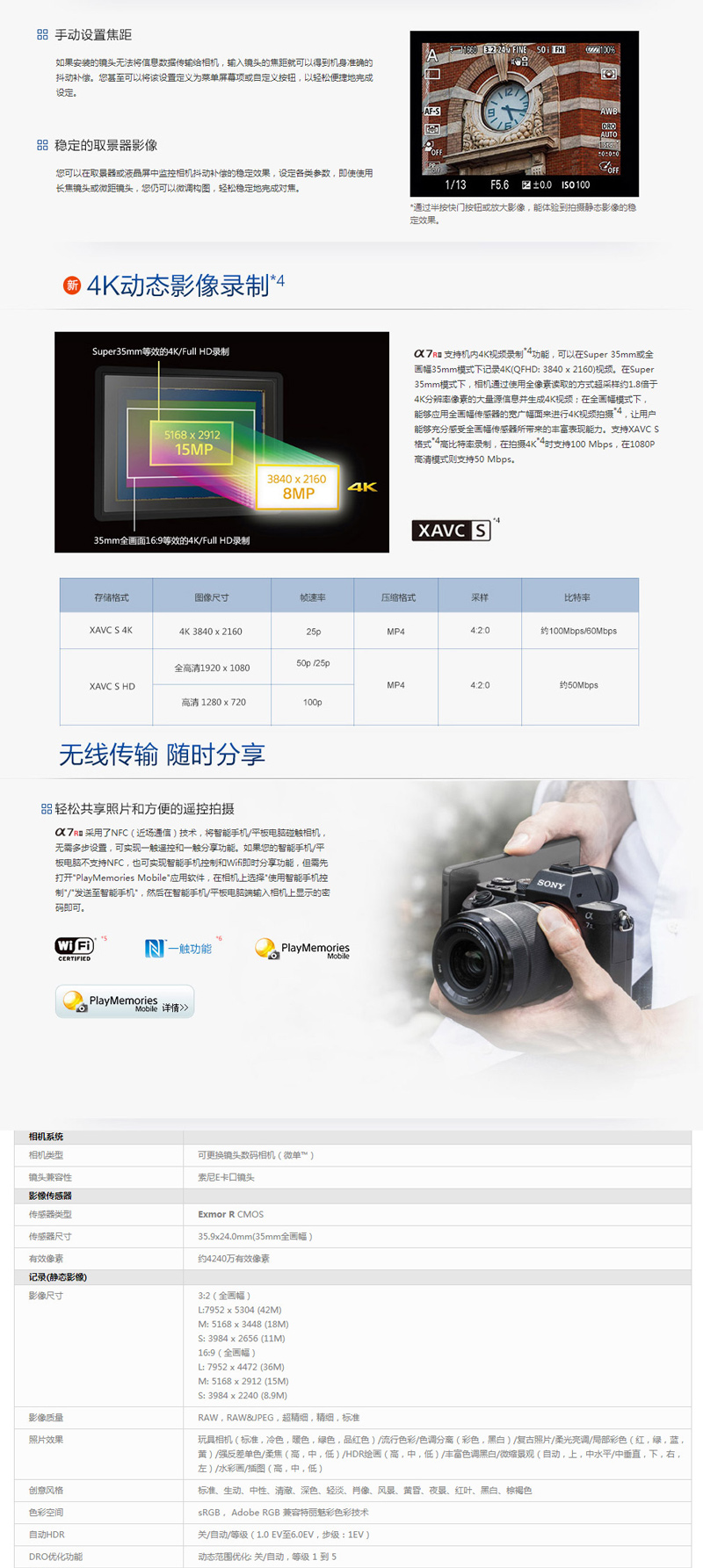 ILCE-7RM2/A7R2 A7RII A7RM2 全画幅微单相机 A7RM2单机身(不含镜头) 官方标配