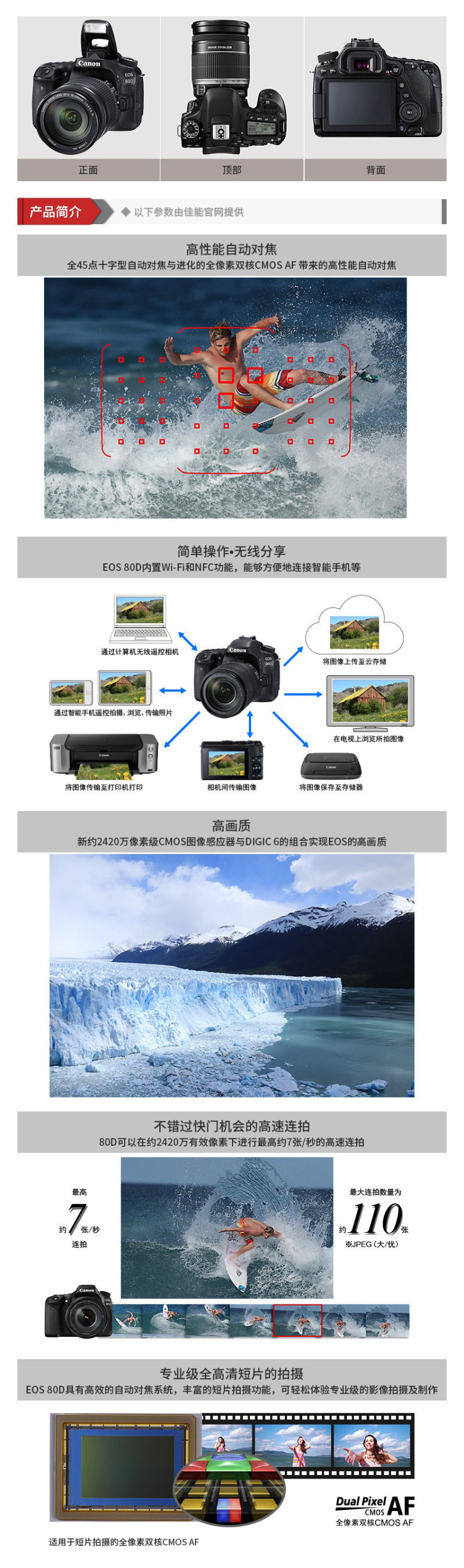 佳能 EOS 80D 单反套机（EF-S 18-200mm f3.5-5.6 IS 2420万有效像素 45点十字对焦 WIFI/NFC）1