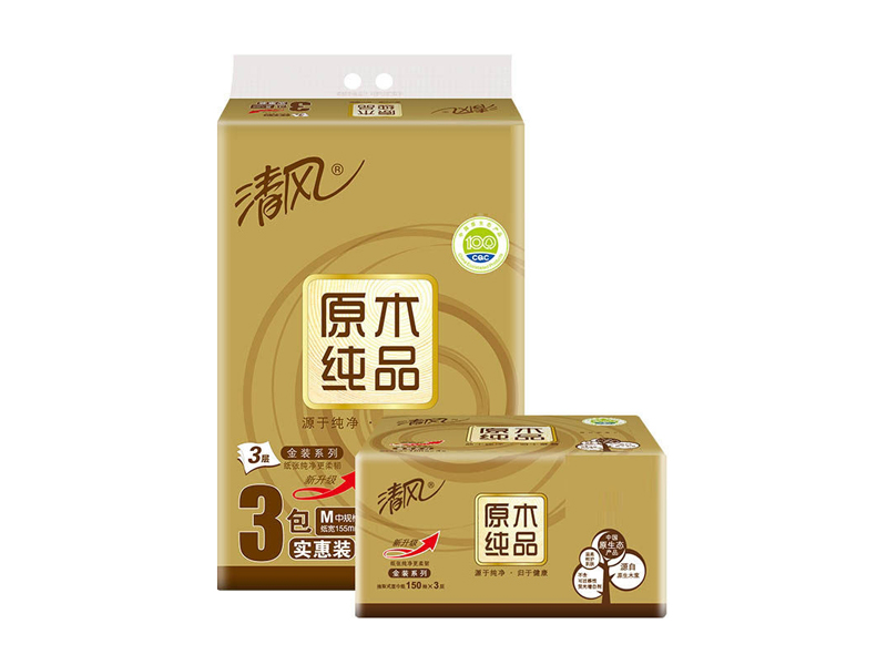 清风BR36MJ 150抽原木纯品金装抽纸（1提/3包）